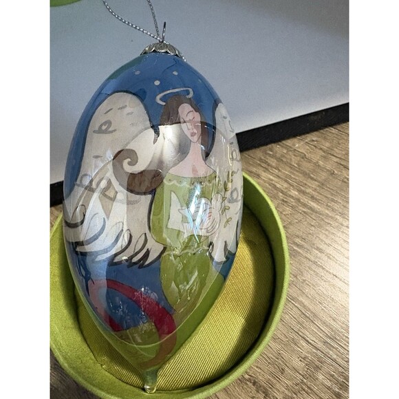 Li Bien Hand Painted Glass Christmas Angel w Dove Teardrop Ornament 2006 - Picture 4 of 6